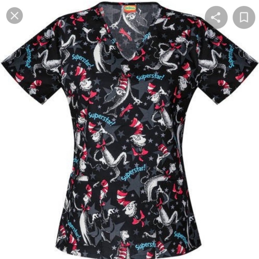 Cat in the hat "superstar" scrub top